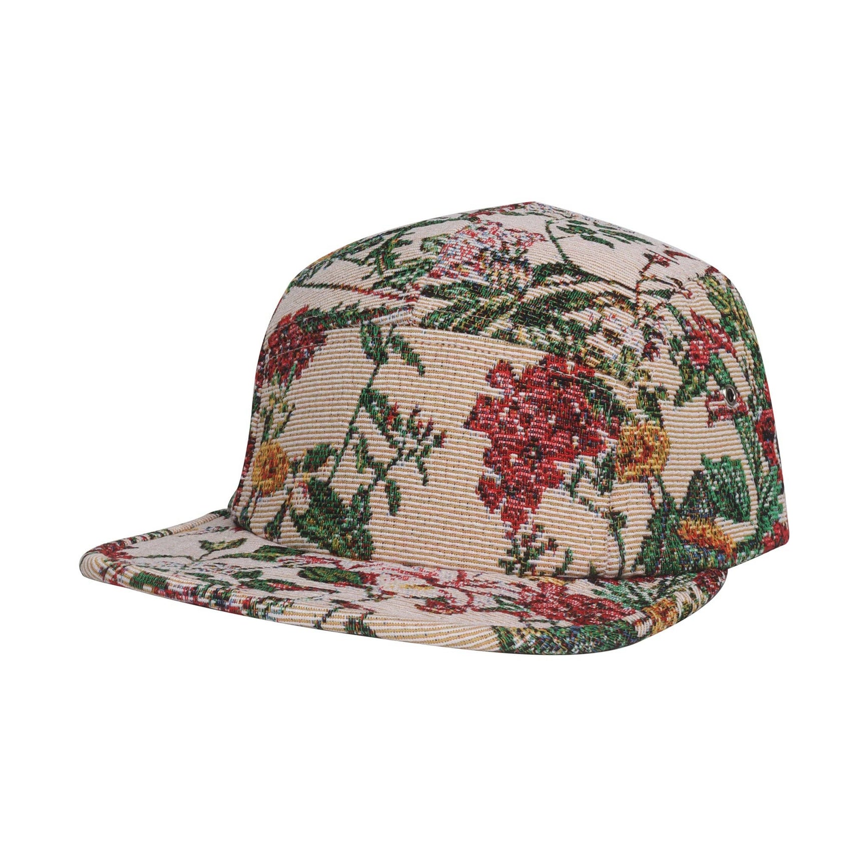 Jacquard Floral 5 Panel Hat -- Beige