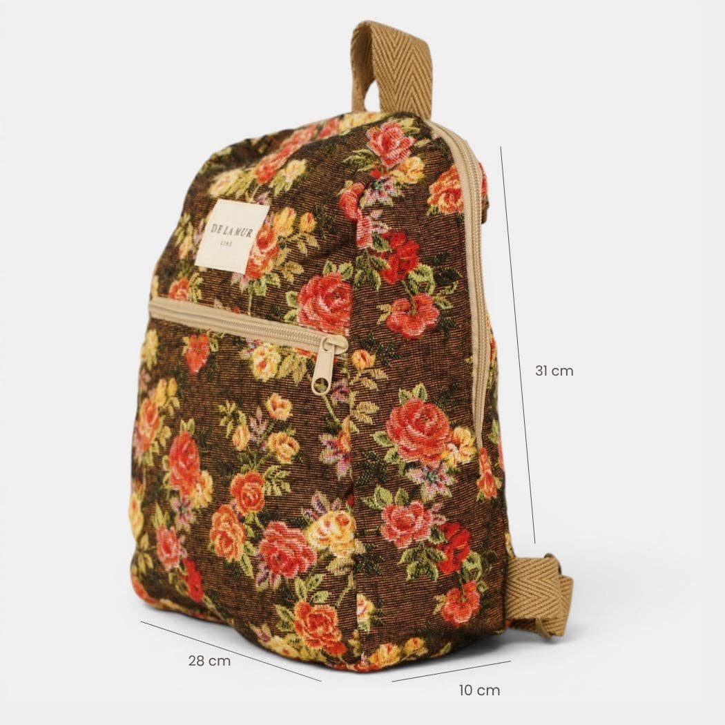 Floral Jacquard Small Backpack – Brown & Red (Pepi)