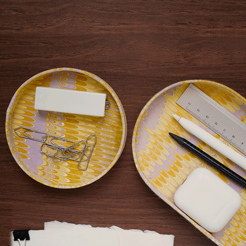 Canary Yellow Hand Marbled Desk Tray