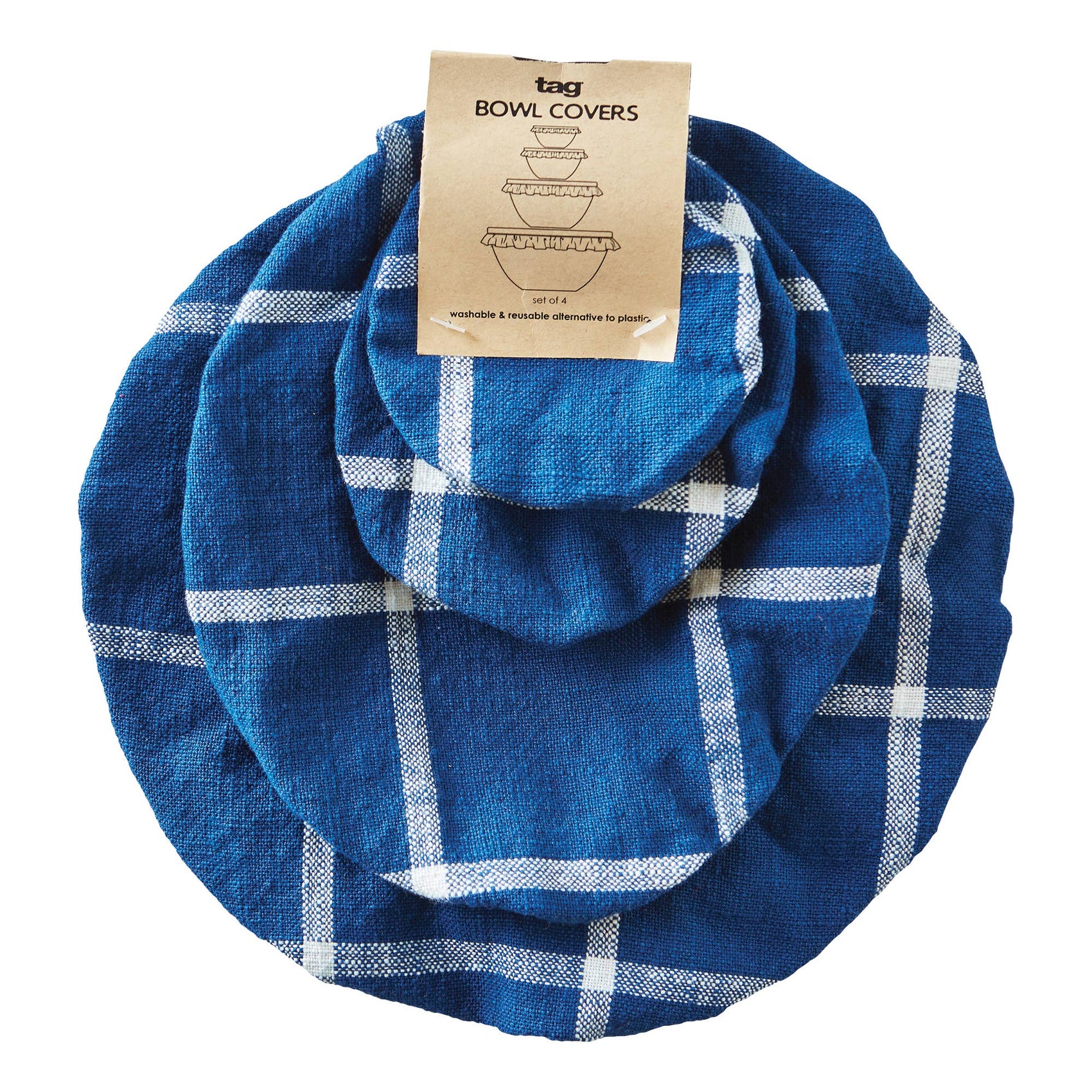 Classic Check Bowl Cover Set of 4 - Navy