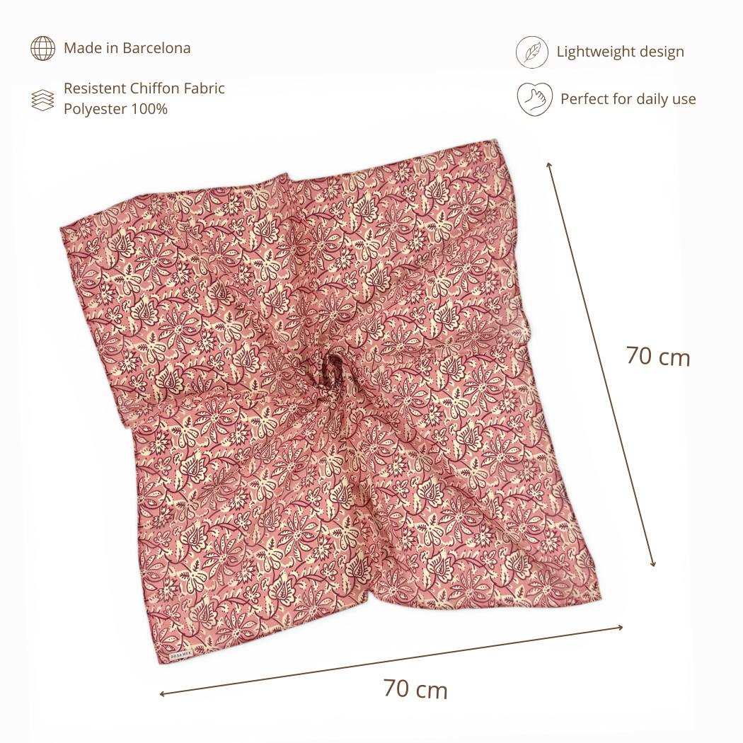 Floral Chiffon Square Scarf – Ecru & Pink (Came)