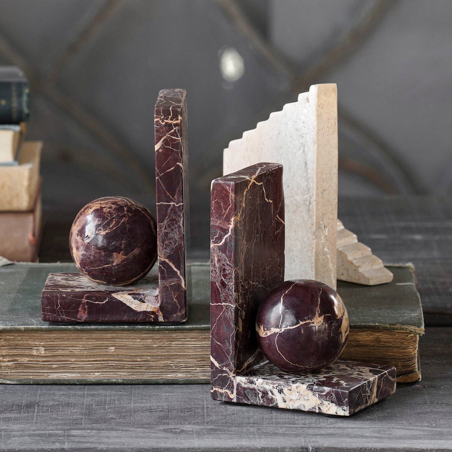 Rosso Levanto Sphere Bookend, Pair