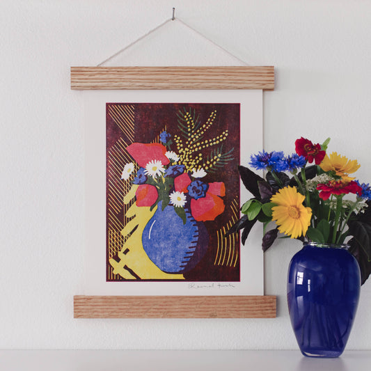 Blue Vase Bouquet Letterpress Art Print