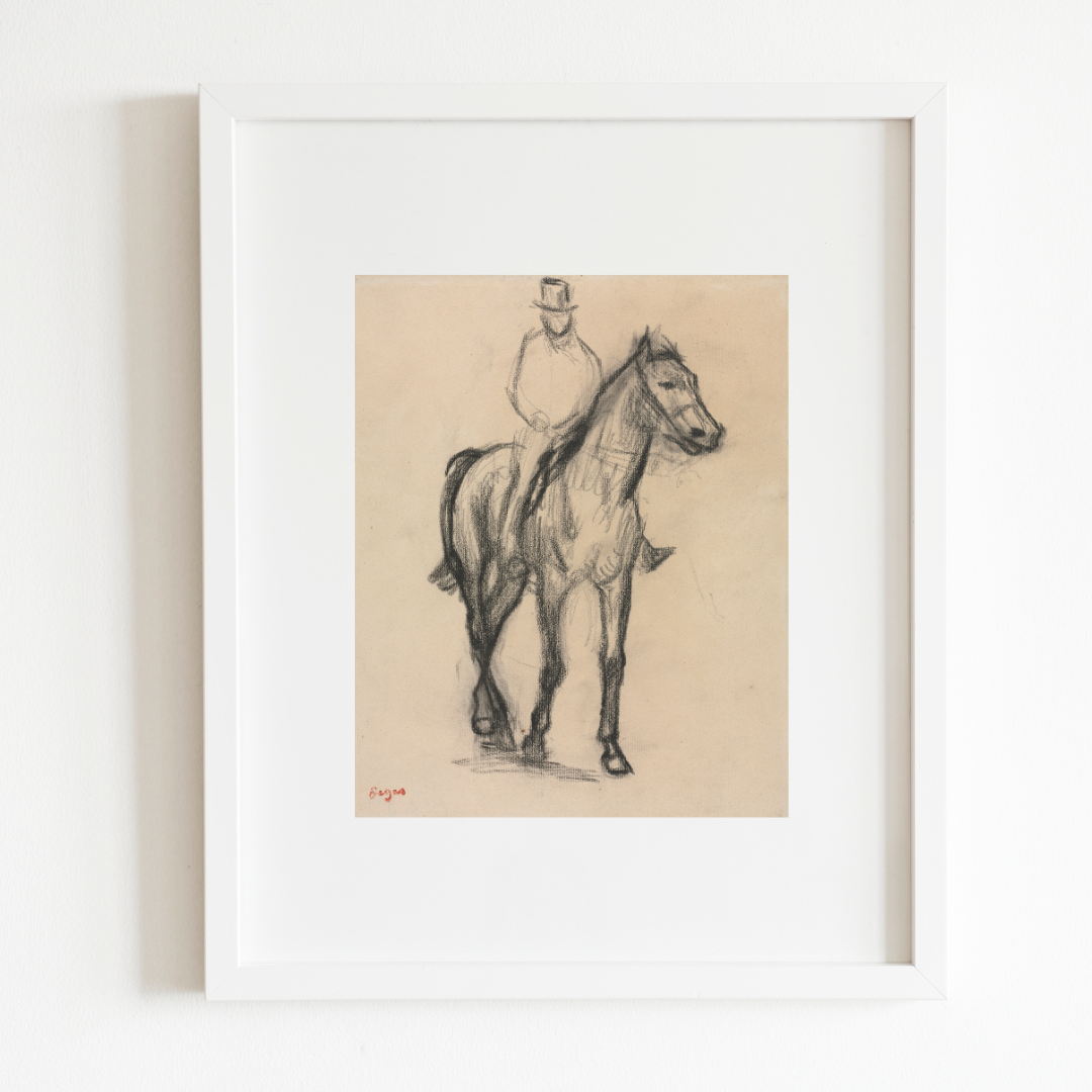 Horse and Rider Sketch Antique Art Print