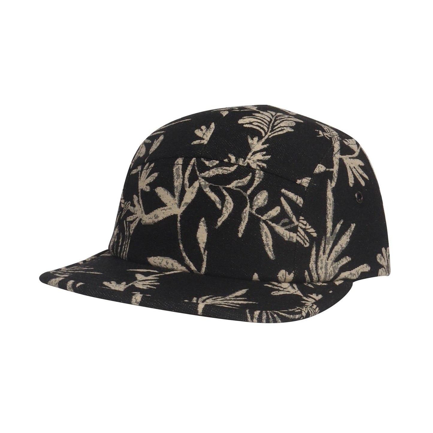 Hatphile Leaf Black Jacquard 5 Panel Hat Camp Cap: Black