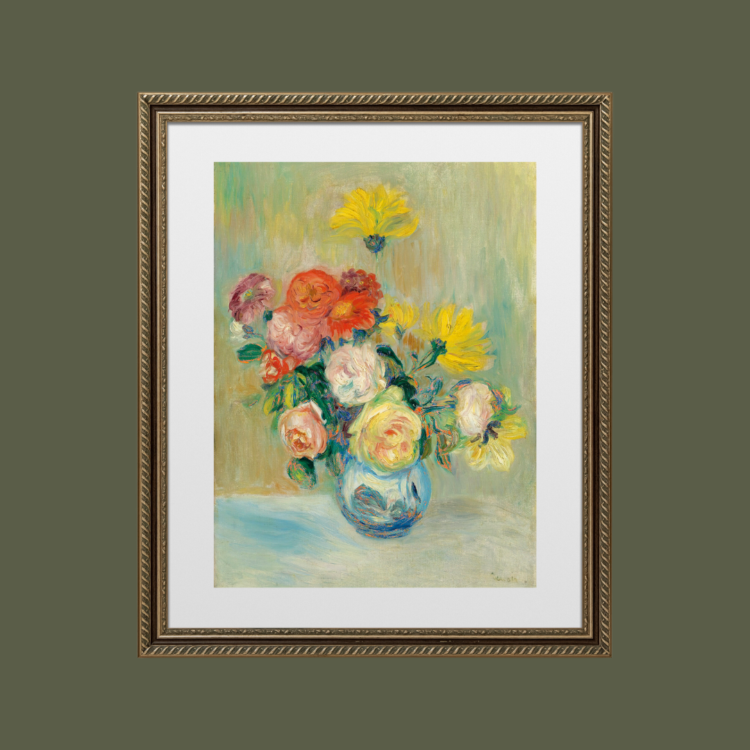 Dahlias Vase Antique Print