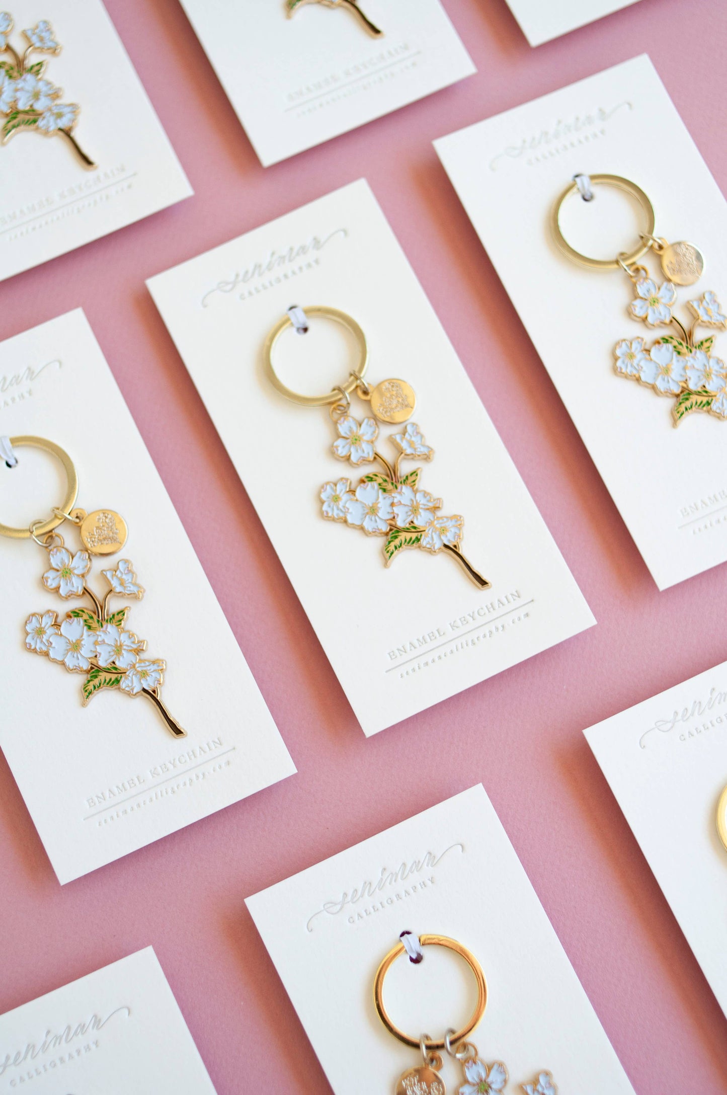 White Dogwoods Gold Soft Enamel Key Chain