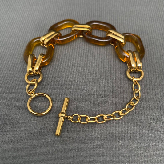 18K Gold Plated Stainless Steel Acetate Linked Bracelet - FGS