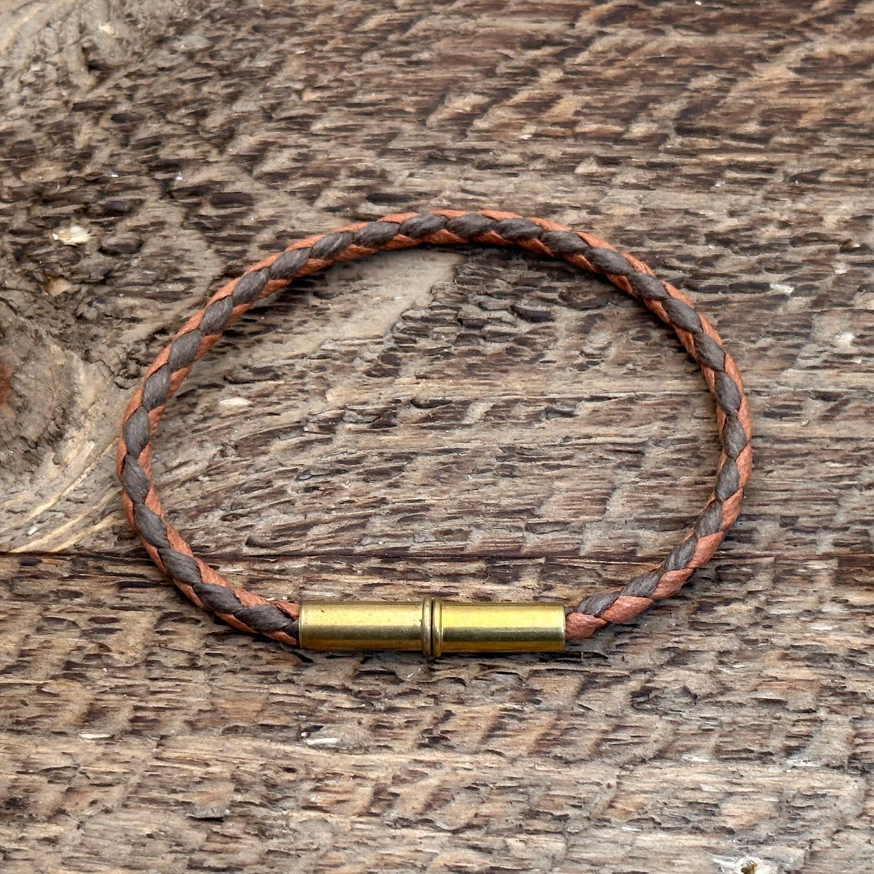 Flint Single Waxed Canvas Bracelet: Tan/Orange / Large