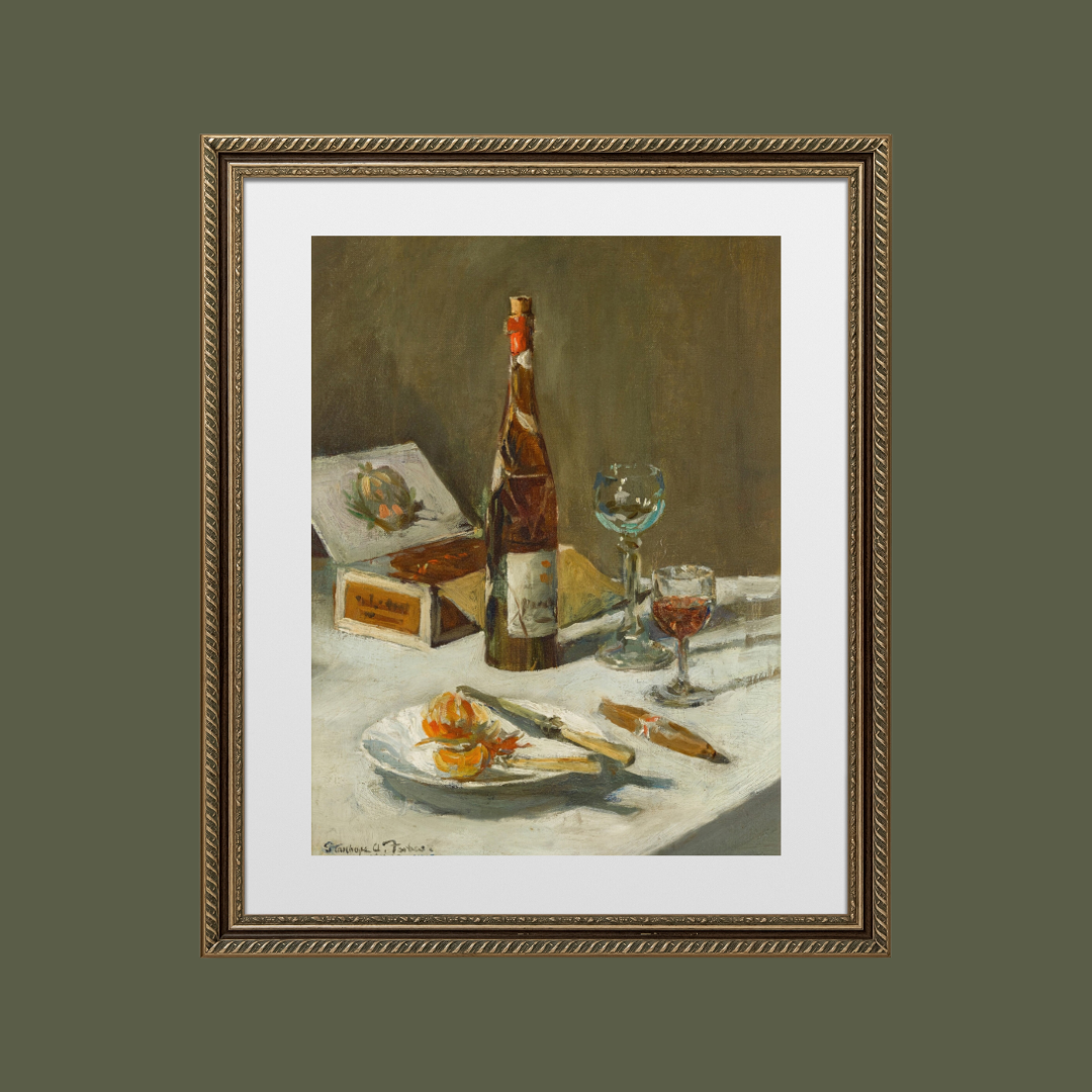 Wine and Cigars Still Life Antique Art Print