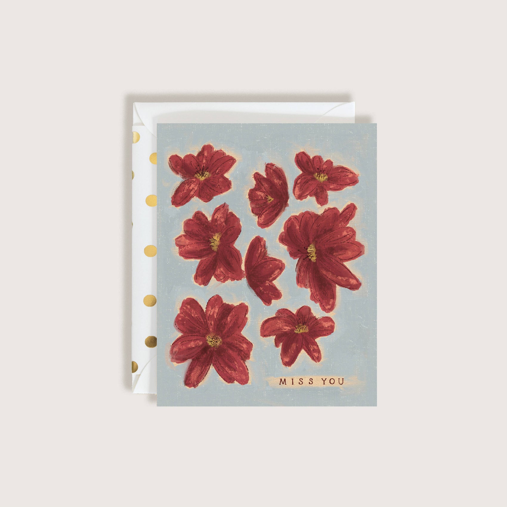 MISS YOU Painterly Flowers Greeting Card 
