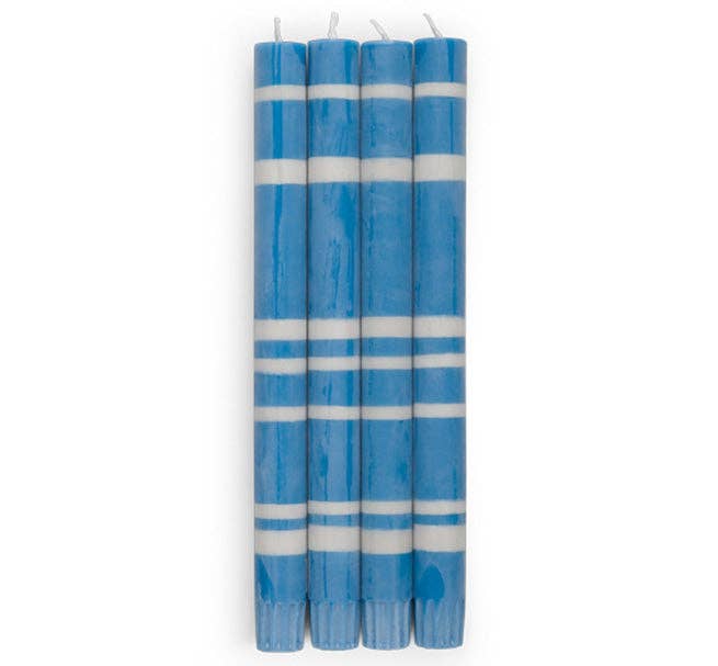BRITISH COLOUR STANDARD - 25cm / 10'' H  - Striped  - Nanking and Gull Grey Eco Dinner Candles, Gift Box of 4
