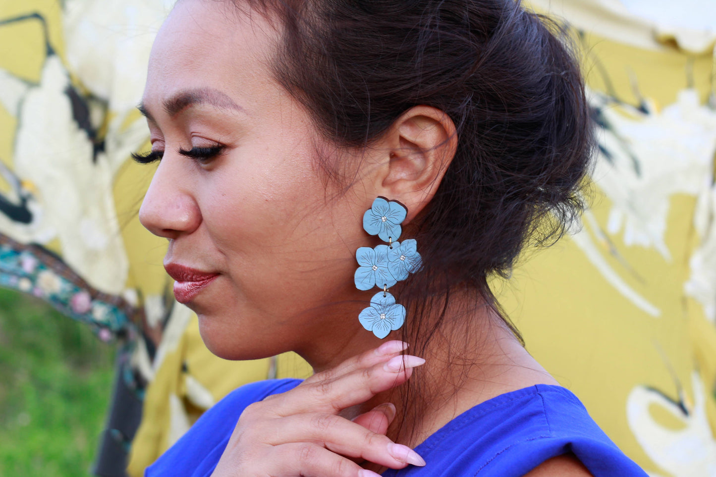 Hydrangea Statement Earrings - Blue