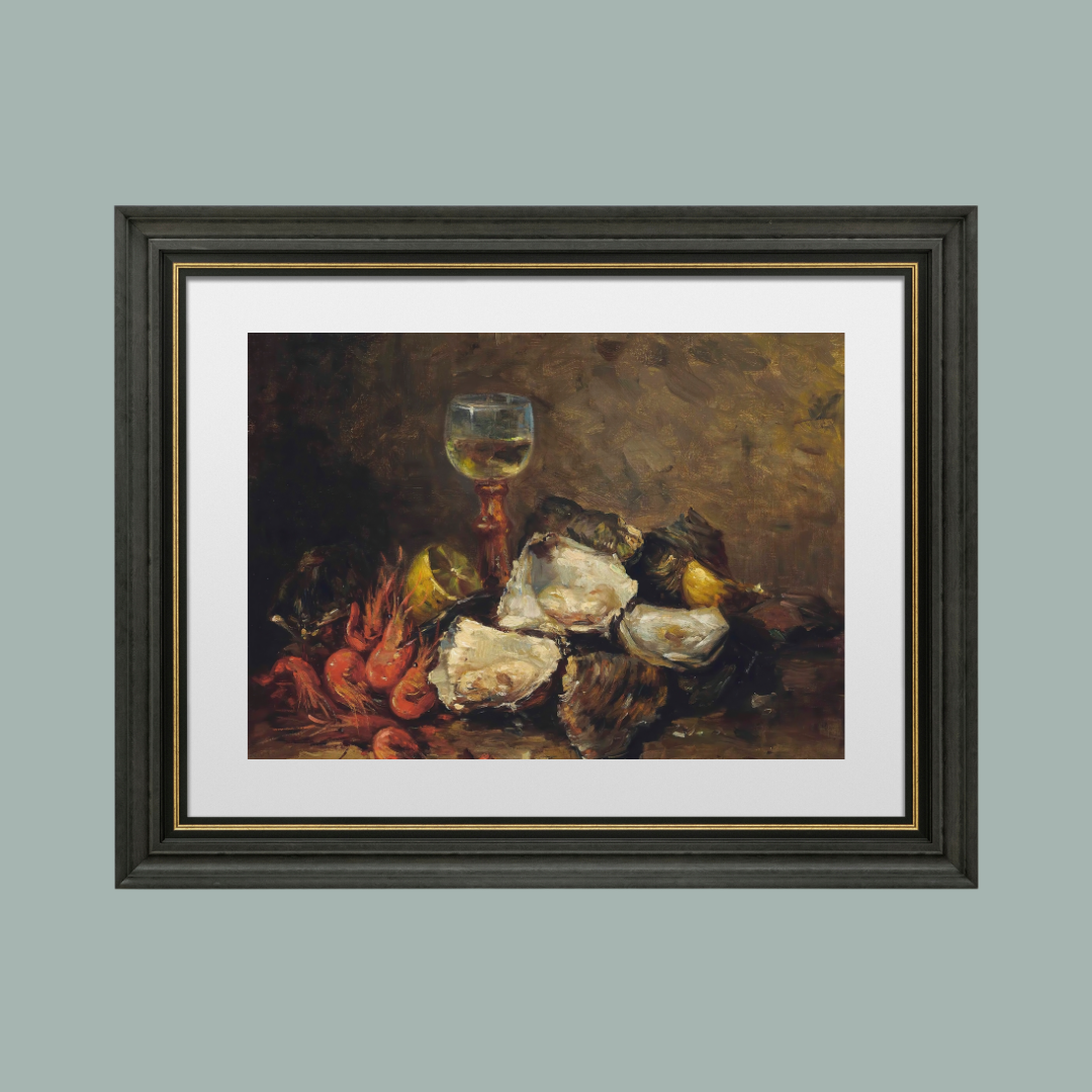 Still Life of Shrimp and Oysters Antique Art Print