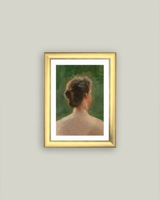 Back of Woman Portrait Framed Antique Art: 6x8