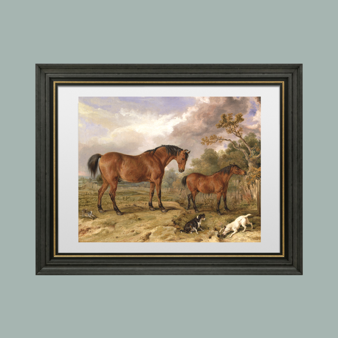 Horses & Dogs Antique Art Print