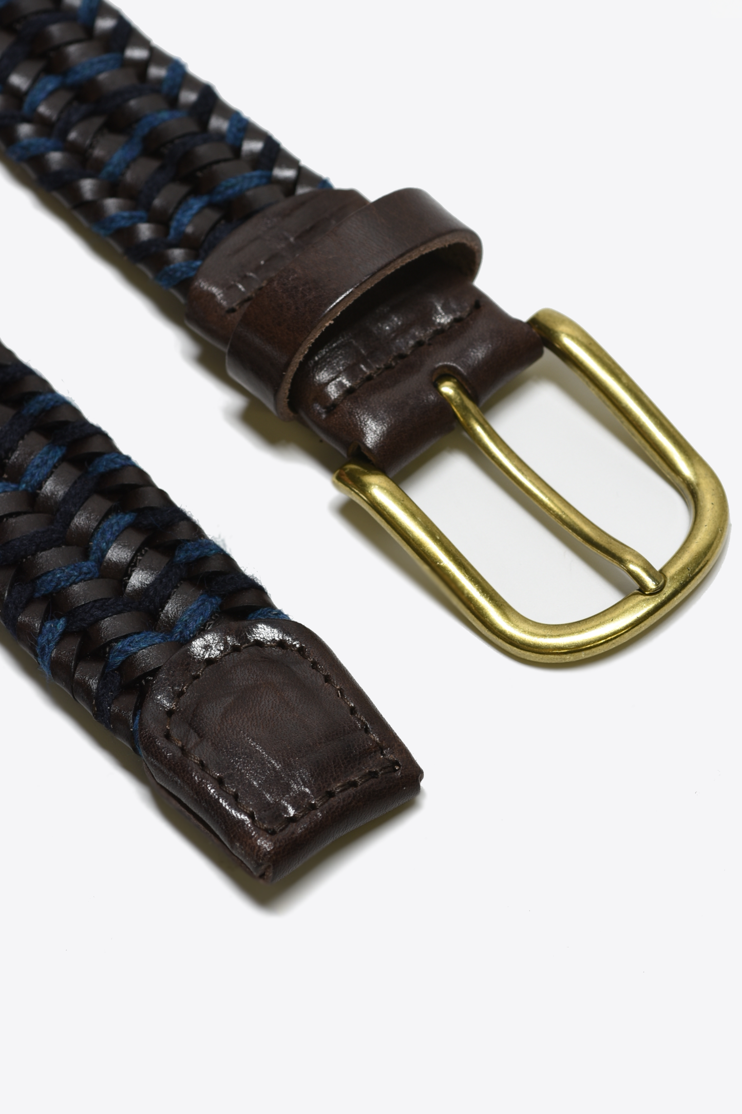 Navy & Brown Woven Elastic Leather Belt
