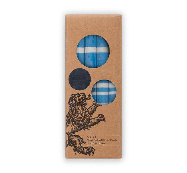 BRITISH COLOUR STANDARD - 25cm / 10'' H  - Striped  - Nanking and Gull Grey Eco Dinner Candles, Gift Box of 4