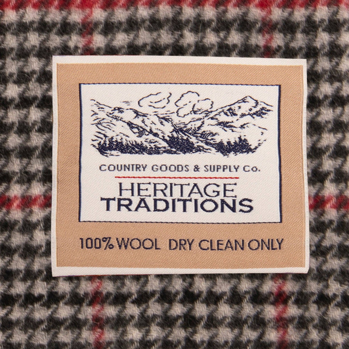 Heritage Traditions Check Wool Scarf: Grey/Red