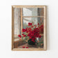 Vintage Floral Painting | Window Sill Flower Vase Art L194: 16”x20”