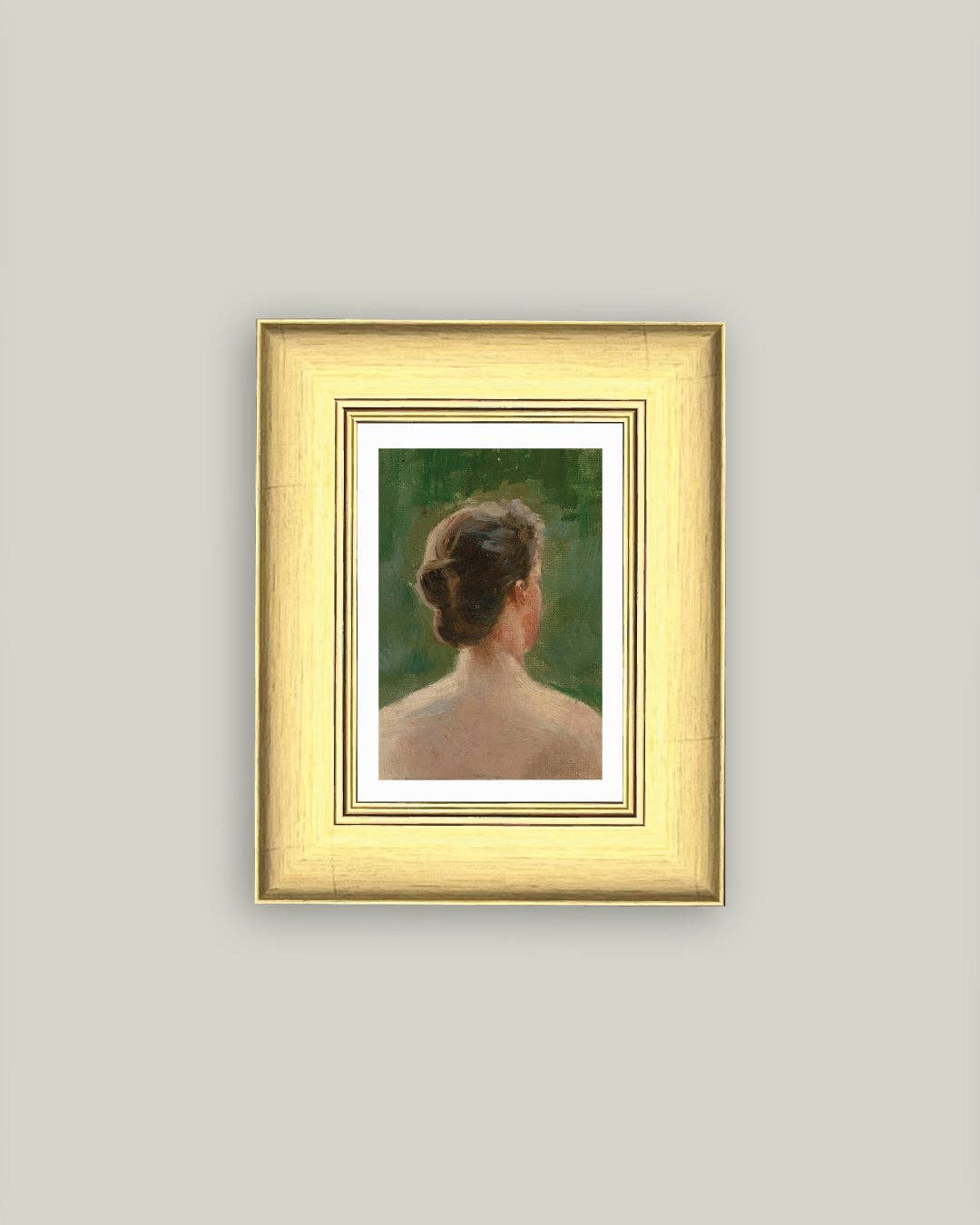 Back of Woman Portrait Framed Antique Art: 6x8