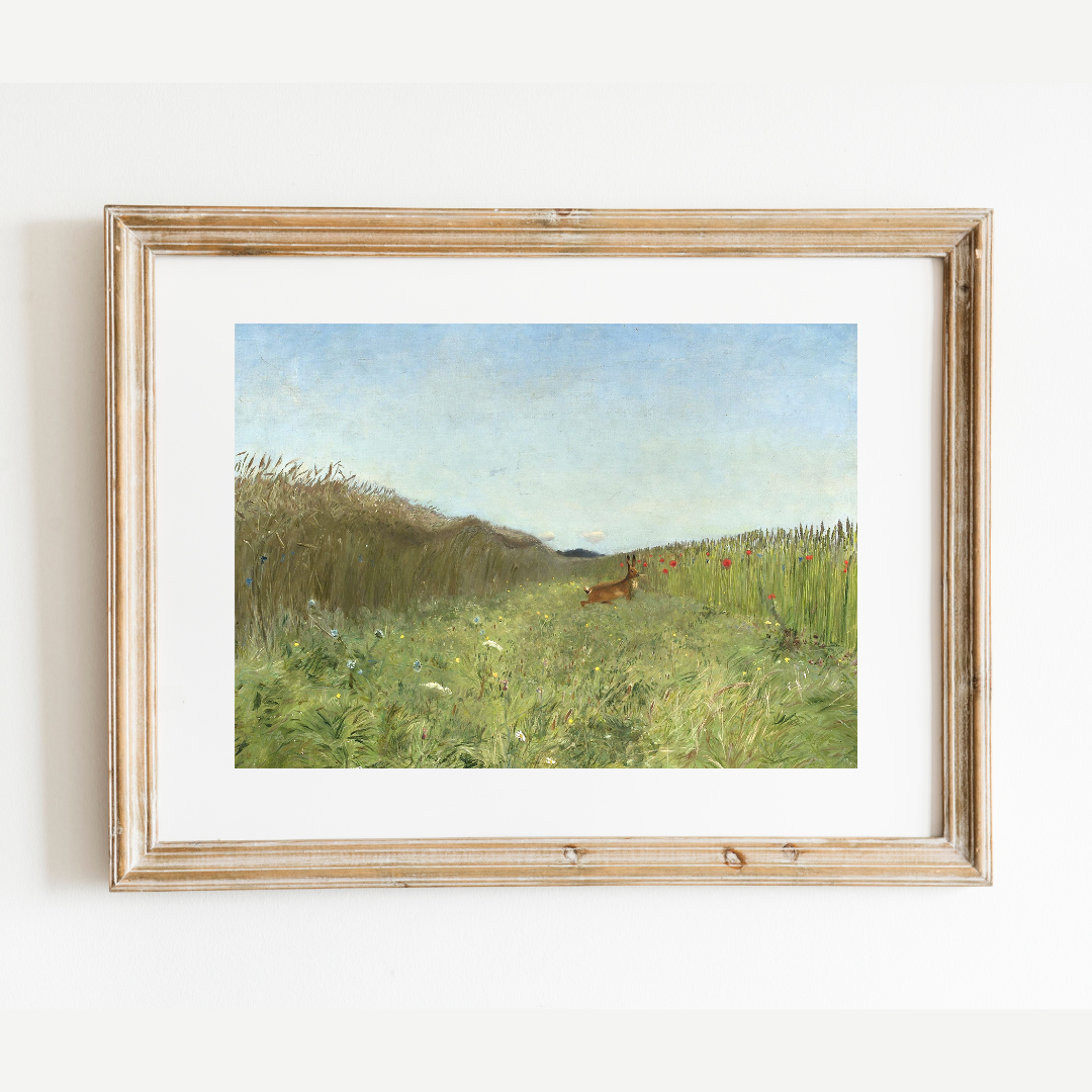 Hare in the Field Antique Art Print