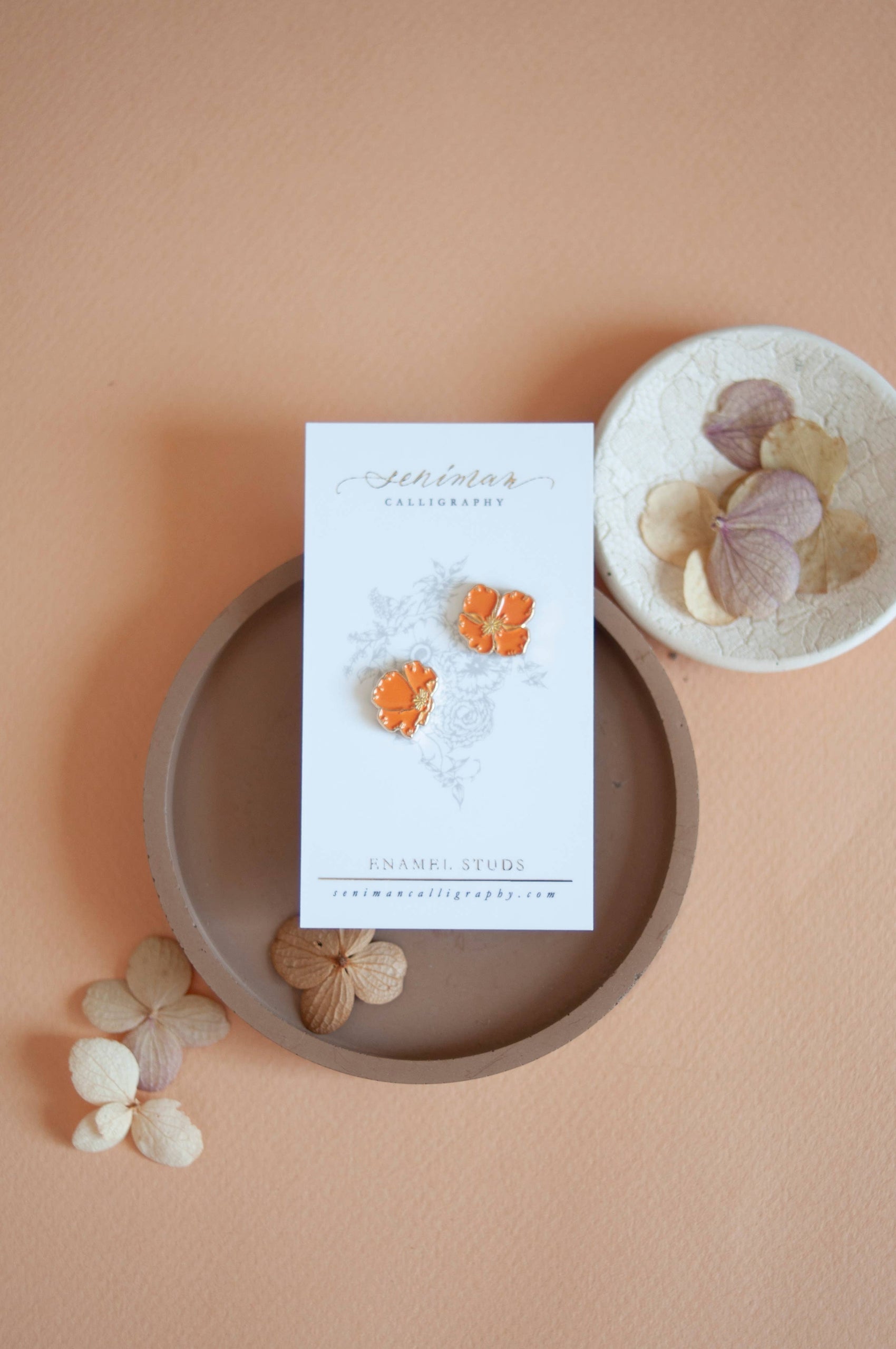 California Poppy Gold Enamel Earrings