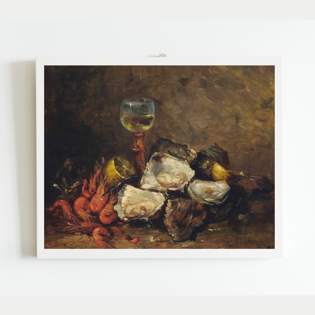 Still Life of Shrimp and Oysters Antique Art Print