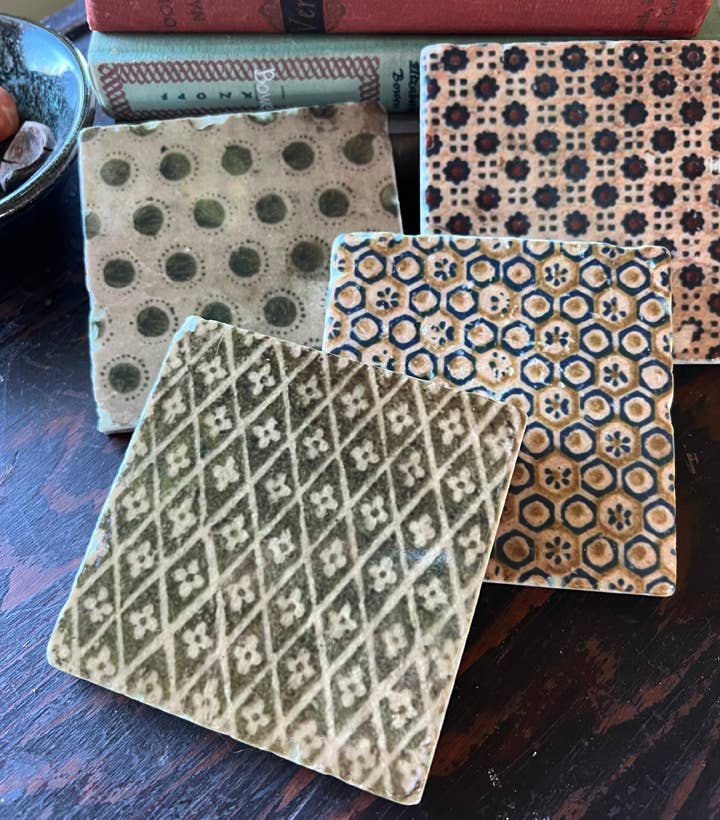 Sepia Antique Book Covers stone coasters - case of 4