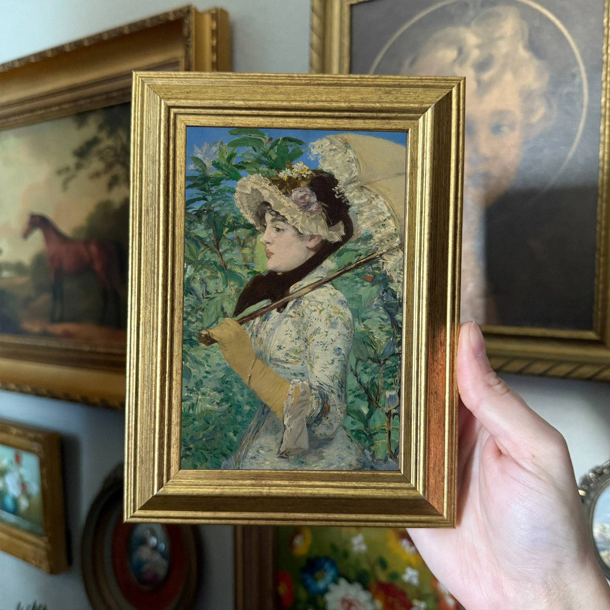 Vintage Style Jeanne Woman With & Umbrella Art Print Framed