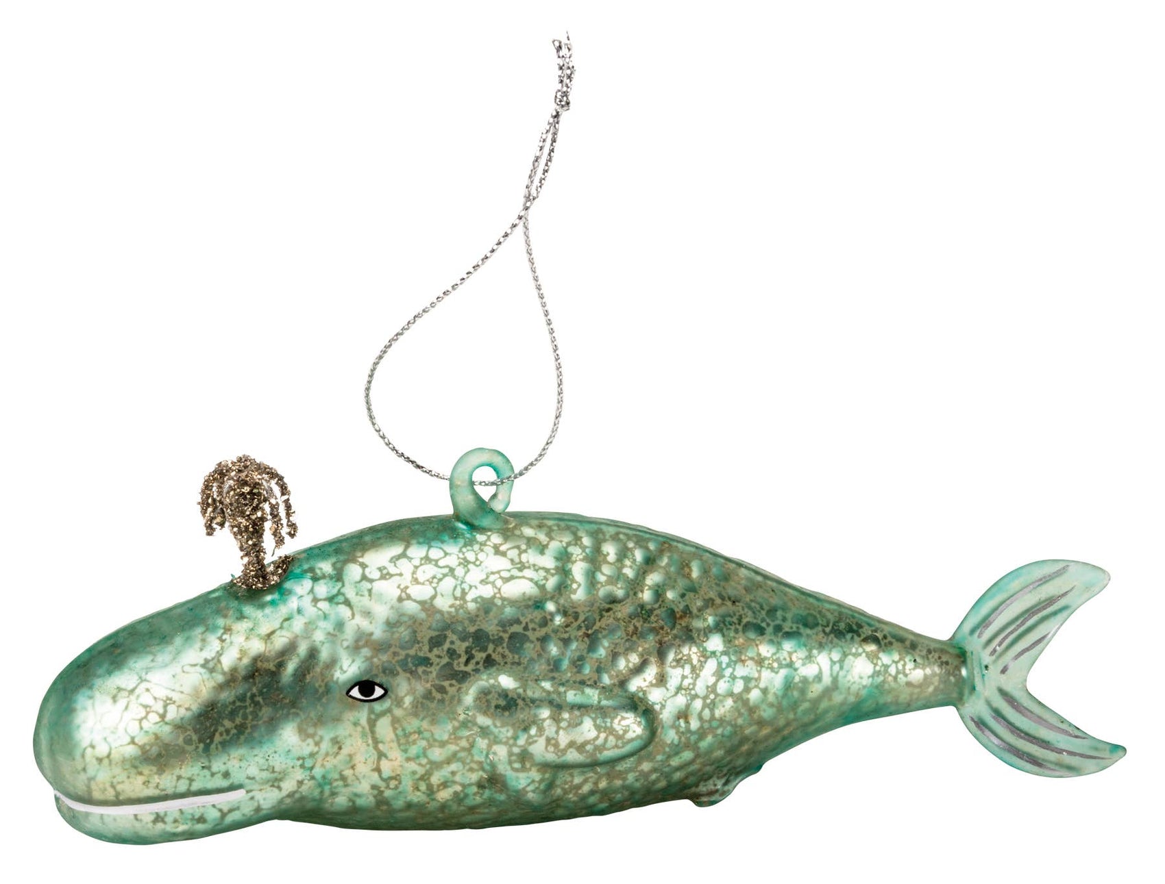 Glass Teal Whale Ornament