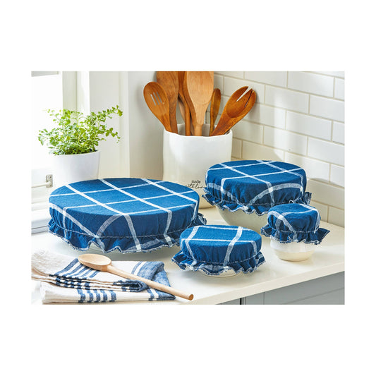Classic Check Bowl Cover Set of 4 - Navy