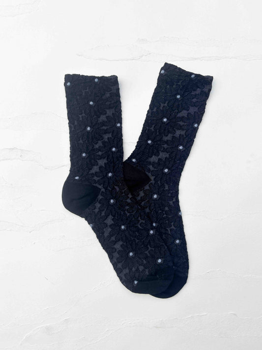 Floral Lace Cotton Blend Crew Socks