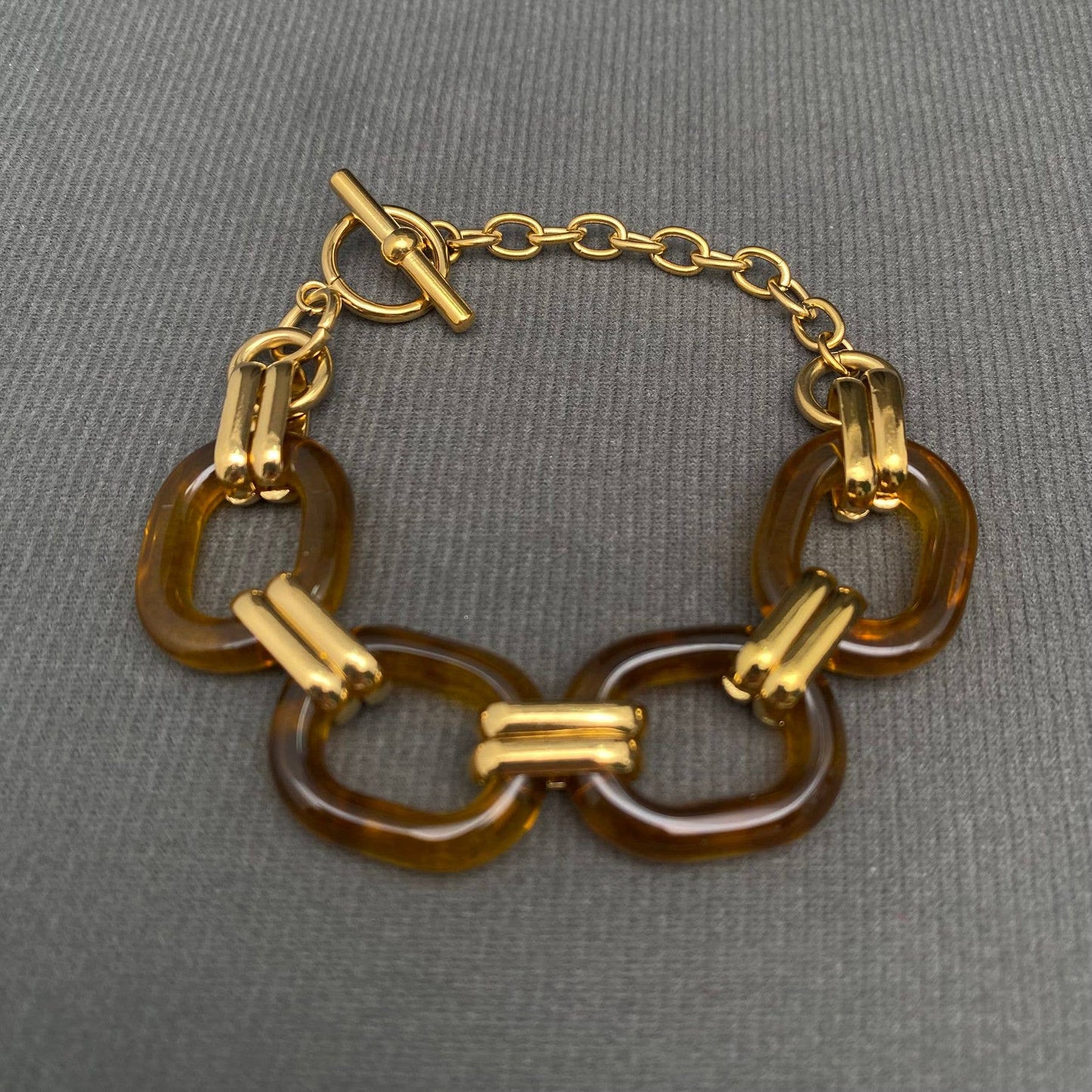 18K Gold Plated Stainless Steel Acetate Linked Bracelet - FGS