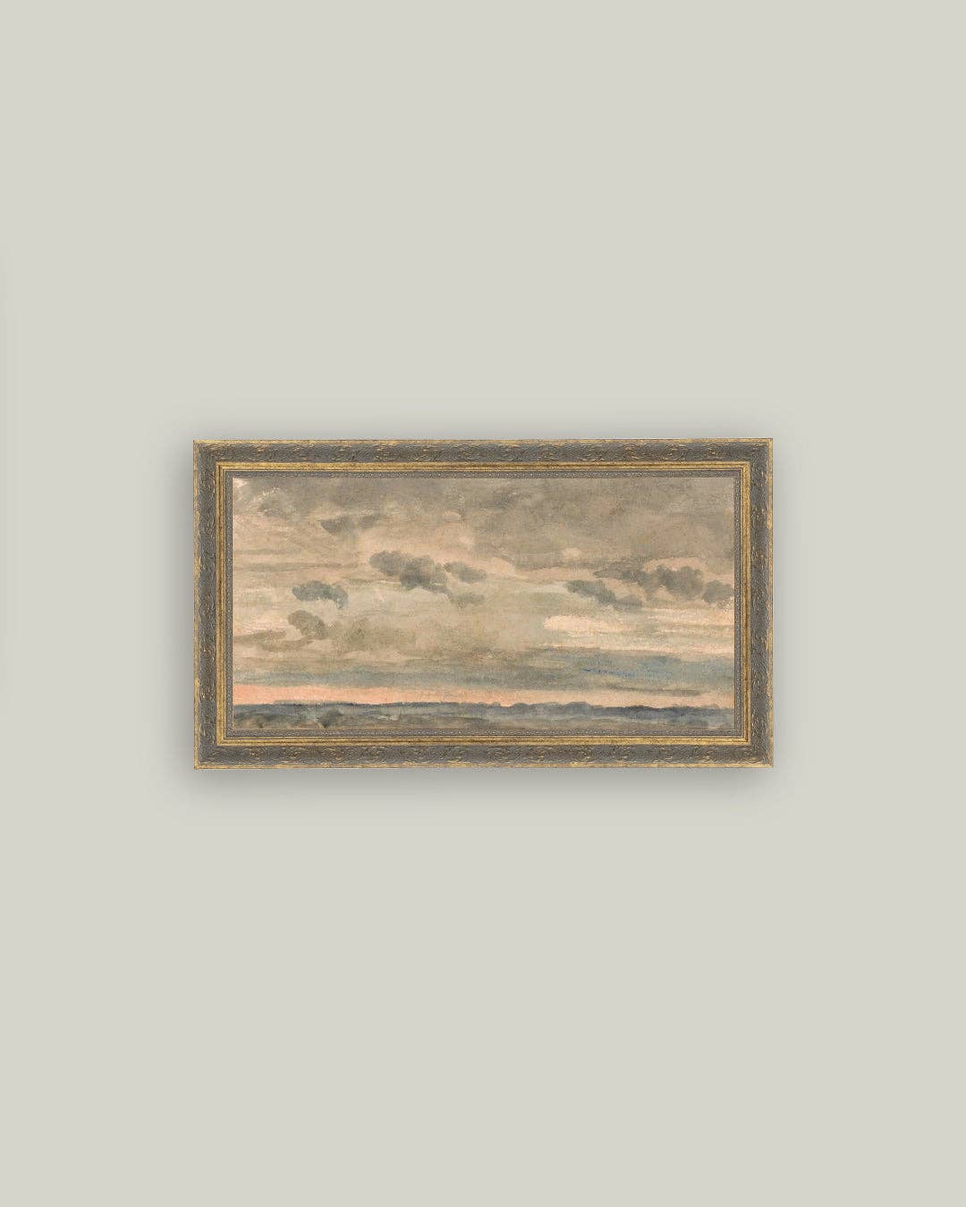 Sunset Sky Framed Antique Art: 12x7