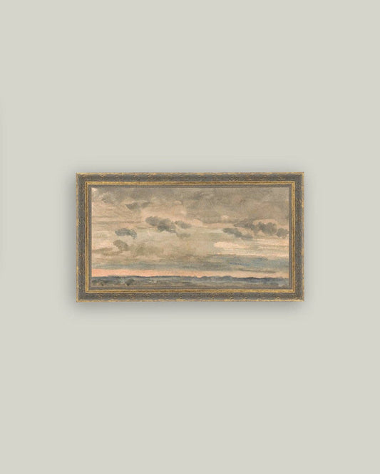 Sunset Sky Framed Antique Art: 12x7