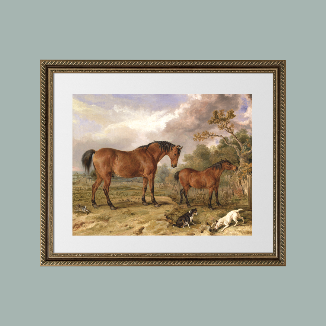 Horses & Dogs Antique Art Print