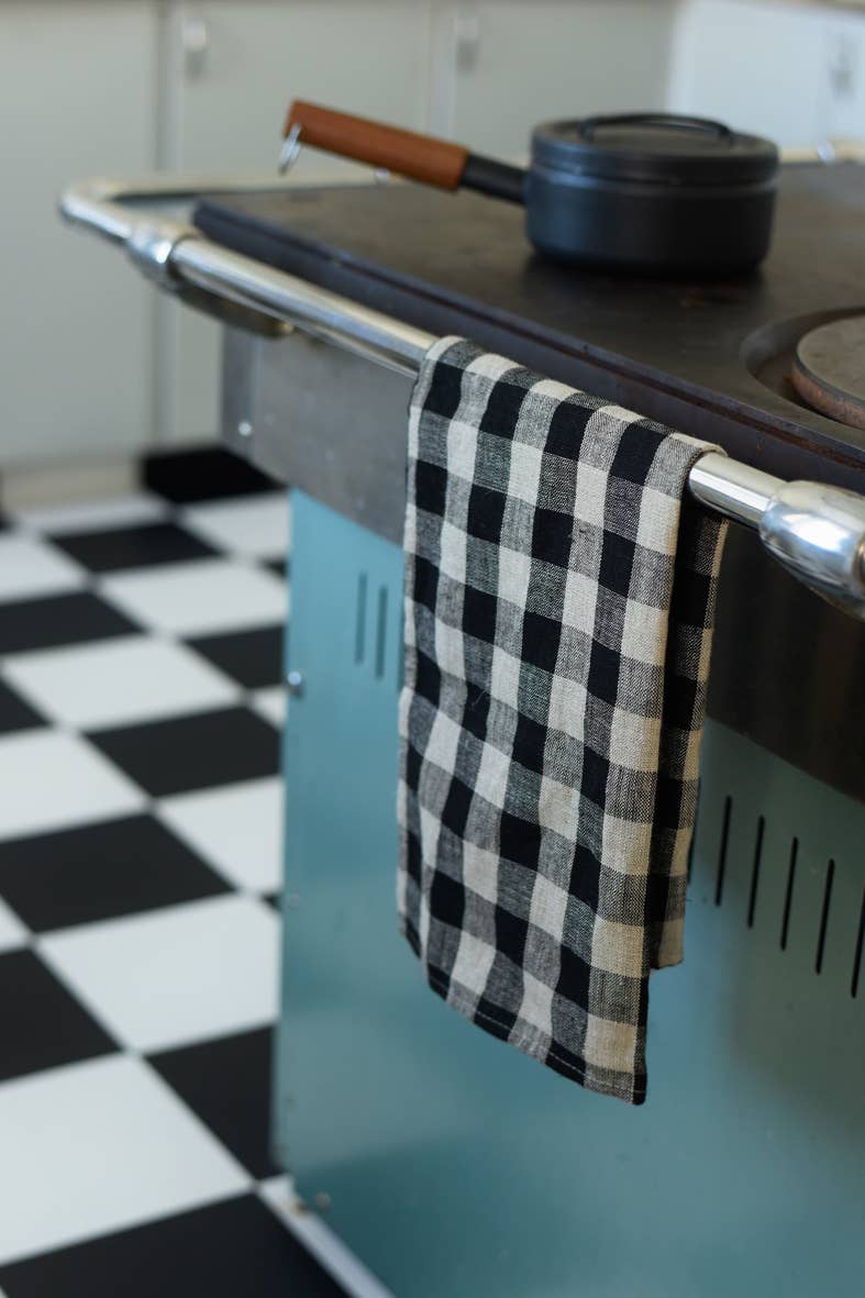 Thick Linen Kitchen Cloth Black Natural Check: Black Natural