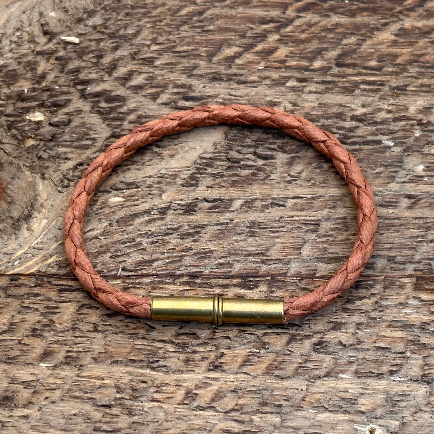 Flint Single Waxed Canvas Bracelet: Tan/Orange / Large