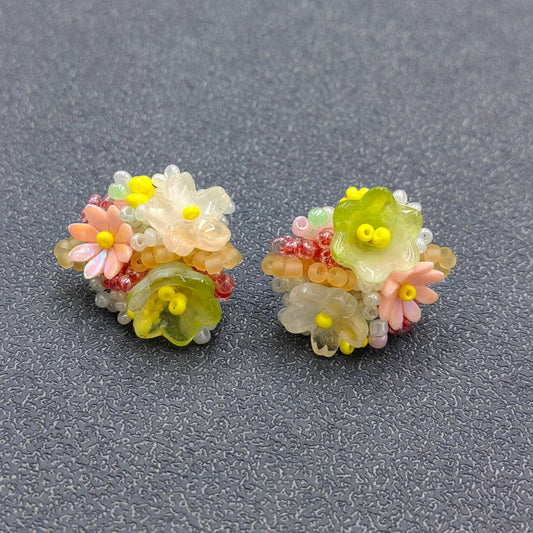 Seed Beads Colored Flower Stud Earrings - SB