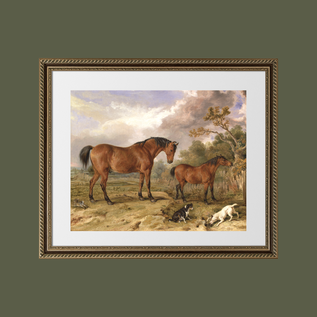 Horses & Dogs Antique Art Print