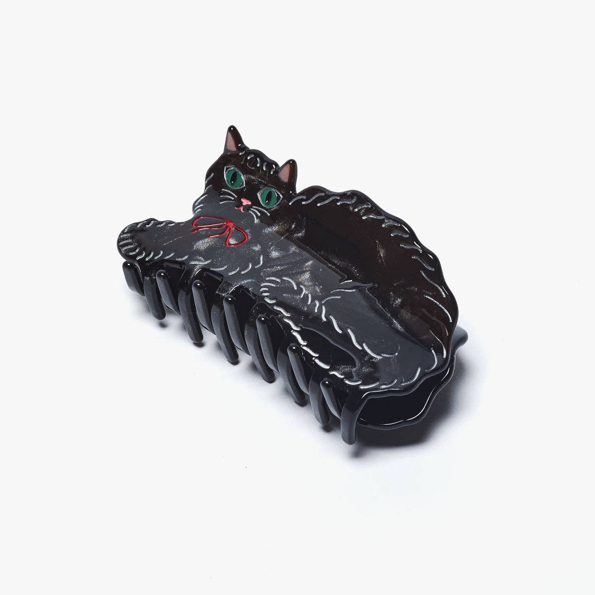 Black Shimmering Cute Kitty Cat Hair Claw with Red Bow