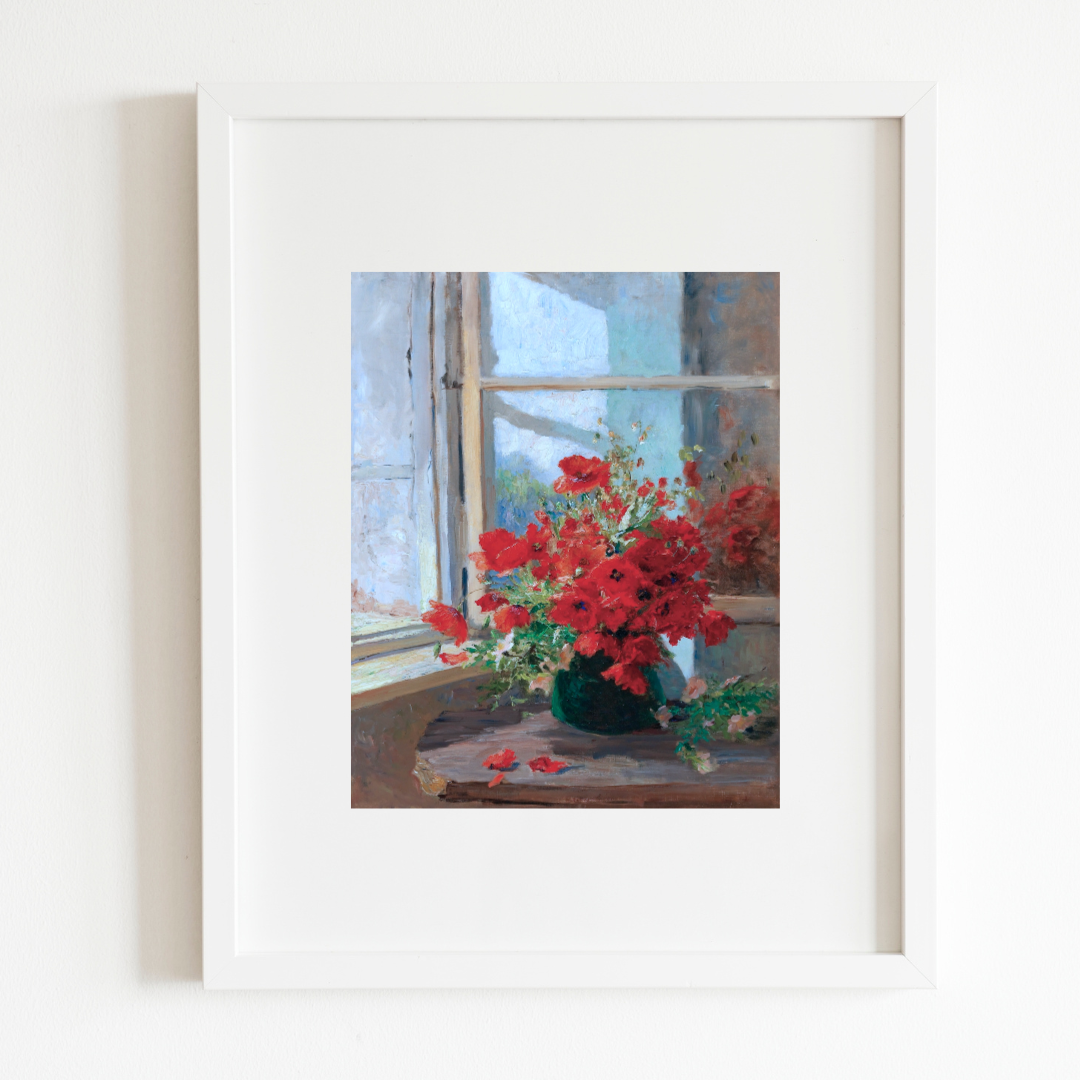 Poppies by the Window Antique Art Print