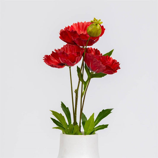 Red Poppy Faux Flower Stem