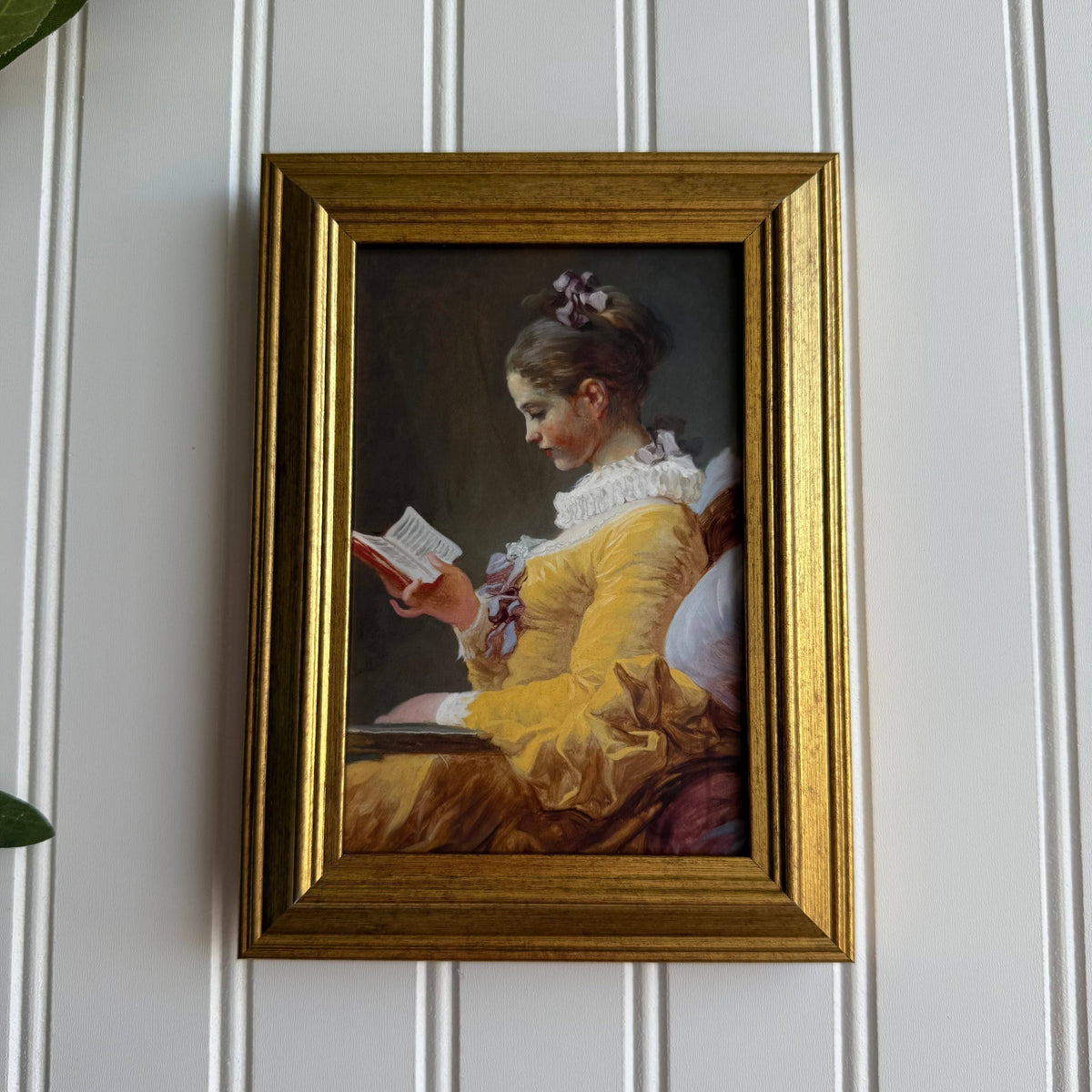 Vintage Style Girl Reading a Book Art Print Framed