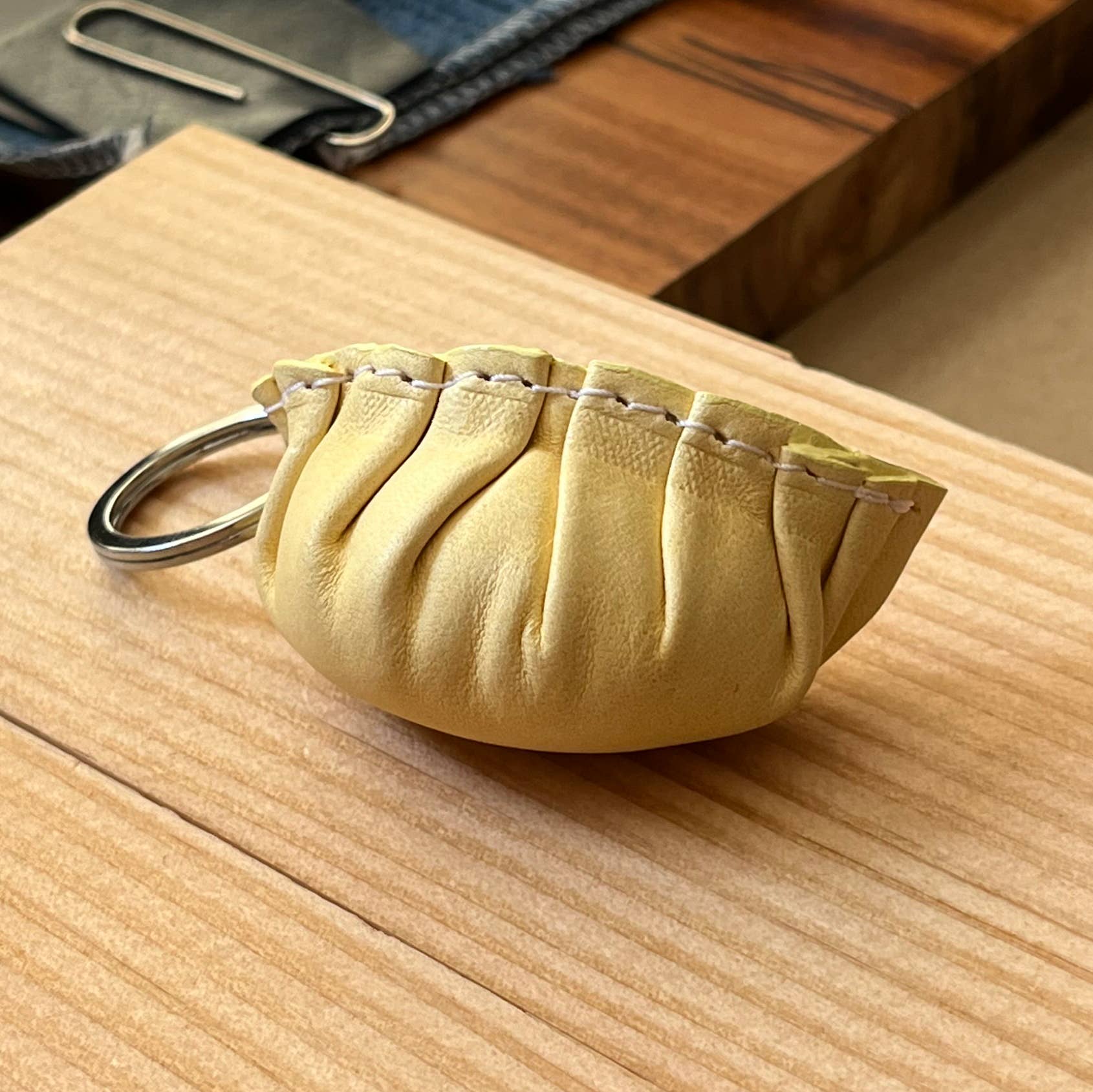 Dumpling Keychain in Leather Food Lover Stocking Stuffer