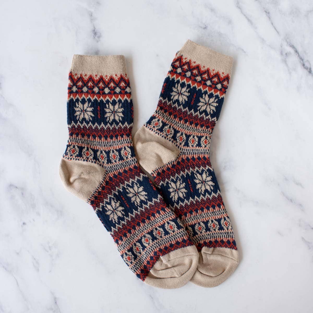 Holiday Snowflakes Casual Socks: Beige