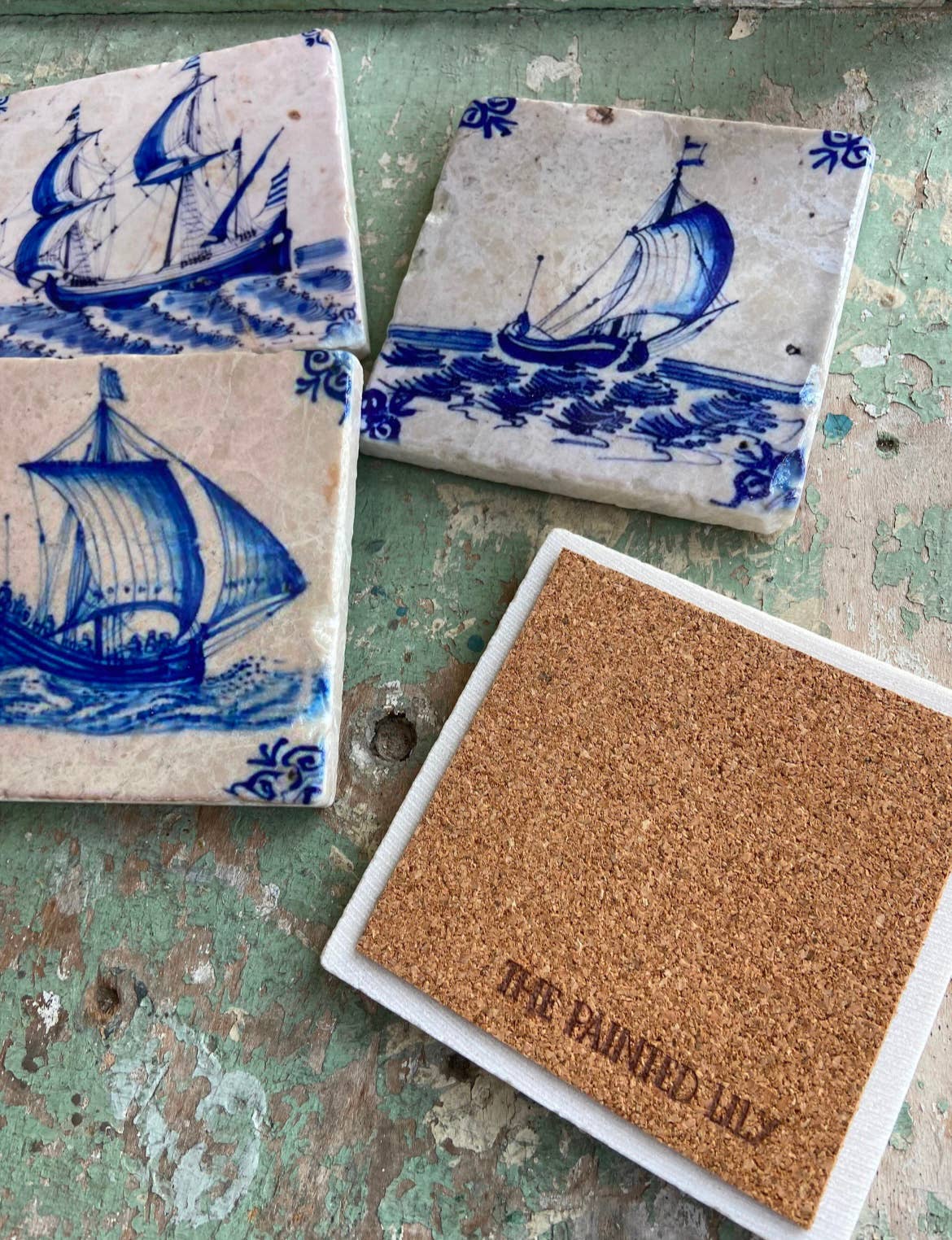 Delft Boats stone coasters - case of 4