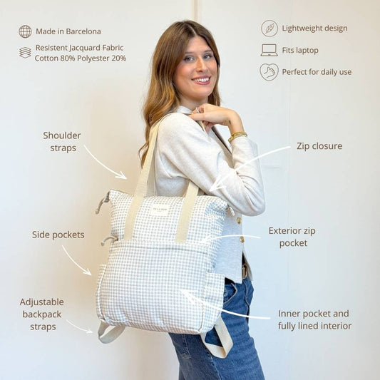 Backpack & Shoulder Bag in Beige Check