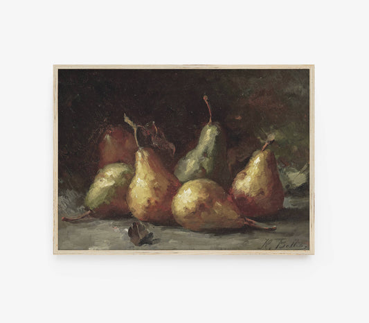 Still Life Moody Pear Art | Vintage Fruit Wall Print